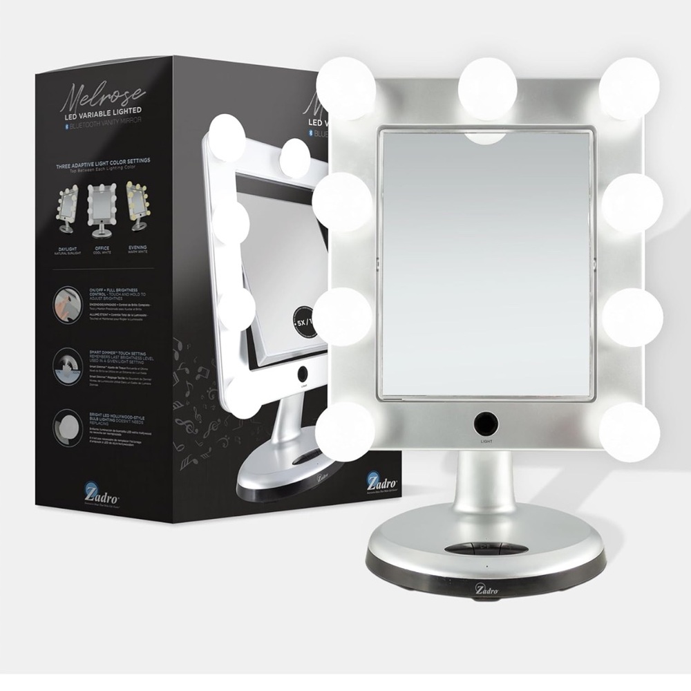 Zadro Melrose LED Variable 3-Color Lighted Dual-Sided/Bluetooth/Makeup Mirror - Picture 2 of 16